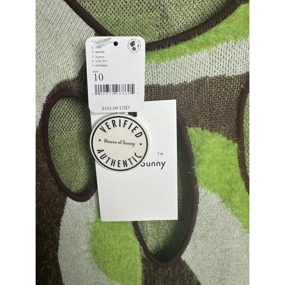 House of Sunny NWTSwirl Fuzzy Knit Midi Dress Green Brown Cut Out Back SIZE 10